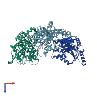 PDB entry 4blt coloured by chain, top view.