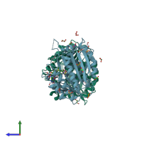 PDB entry 4blv coloured by chain, side view.