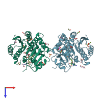 PDB entry 4blv coloured by chain, top view.