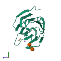 PDB entry 4bmb coloured by chain, side view.