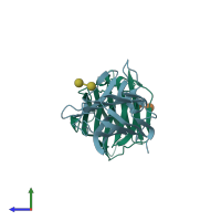 PDB entry 4bme coloured by chain, side view.