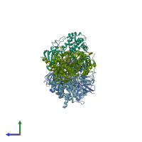 PDB entry 4bmm coloured by chain, side view.