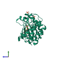 PDB entry 4bn1 coloured by chain, side view.