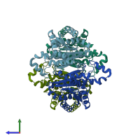 PDB entry 4bnt coloured by chain, side view.