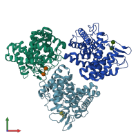PDB entry 4boj coloured by chain, front view.