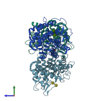 PDB entry 4boj coloured by chain, side view.