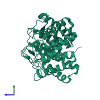 PDB entry 4bok coloured by chain, side view.
