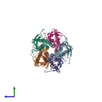 PDB entry 4bon coloured by chain, side view.