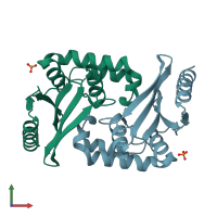 PDB entry 4bop coloured by chain, front view.