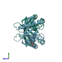 PDB entry 4bop coloured by chain, side view.