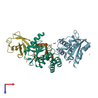 PDB entry 4bos coloured by chain, top view.