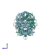 PDB entry 4bp8 coloured by chain, side view.
