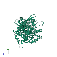 PDB entry 4bpc coloured by chain, side view.