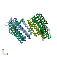 PDB entry 4bpd coloured by chain, front view.