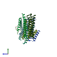 PDB entry 4bpd coloured by chain, side view.