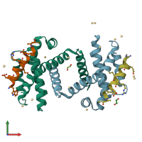 PDB entry 4bpk coloured by chain, front view.