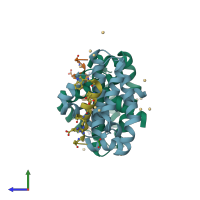 PDB entry 4bpk coloured by chain, side view.