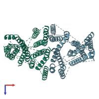 PDB entry 4bpq coloured by chain, top view.