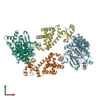 PDB entry 4bpw coloured by chain, front view.