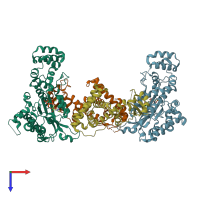 PDB entry 4bpw coloured by chain, top view.