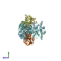 PDB entry 4bpx coloured by chain, side view.