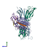 PDB entry 4bq7 coloured by chain, side view.