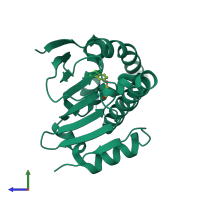 PDB entry 4bqg coloured by chain, side view.