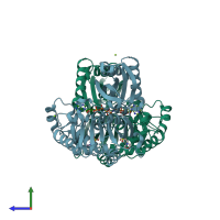 PDB entry 4brd coloured by chain, side view.