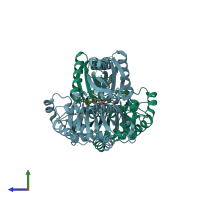 PDB entry 4brl coloured by chain, side view.