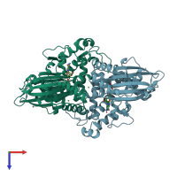 PDB entry 4brl coloured by chain, top view.