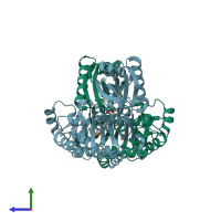PDB entry 4brm coloured by chain, side view.