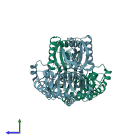 PDB entry 4bro coloured by chain, side view.