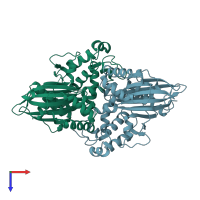 PDB entry 4bro coloured by chain, top view.