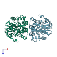 PDB entry 4brz coloured by chain, top view.