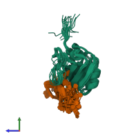 PDB entry 4bs2 coloured by chain, ensemble of 20 models, side view.