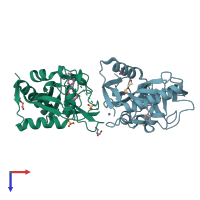 PDB entry 4bs4 coloured by chain, top view.