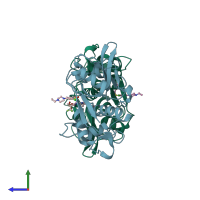 PDB entry 4bs6 coloured by chain, side view.