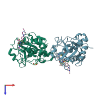 PDB entry 4bs6 coloured by chain, top view.