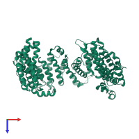 PDB entry 4bsn coloured by chain, top view.