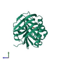 PDB entry 4bt3 coloured by chain, side view.