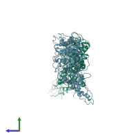 PDB entry 4btg coloured by chain, side view.