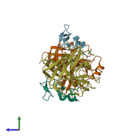 PDB entry 4bti coloured by chain, side view.