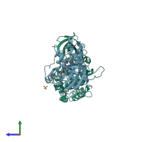 PDB entry 4btj coloured by chain, side view.