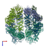 PDB entry 4btp coloured by chain, top view.