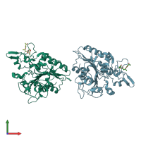 PDB entry 4btv coloured by chain, front view.