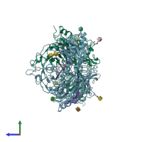 PDB entry 4bty coloured by chain, side view.