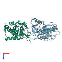 PDB entry 4bu6 coloured by chain, top view.