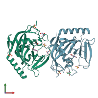 PDB entry 4bu9 coloured by chain, front view.