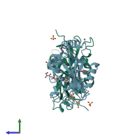 PDB entry 4bu9 coloured by chain, side view.