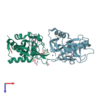 PDB entry 4bu9 coloured by chain, top view.